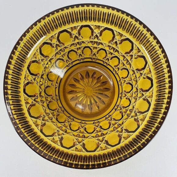 Vintage Amber Windsor Depression Glass Bowl  7.5" Cane & Button Indiana - Picture 4 of 10
